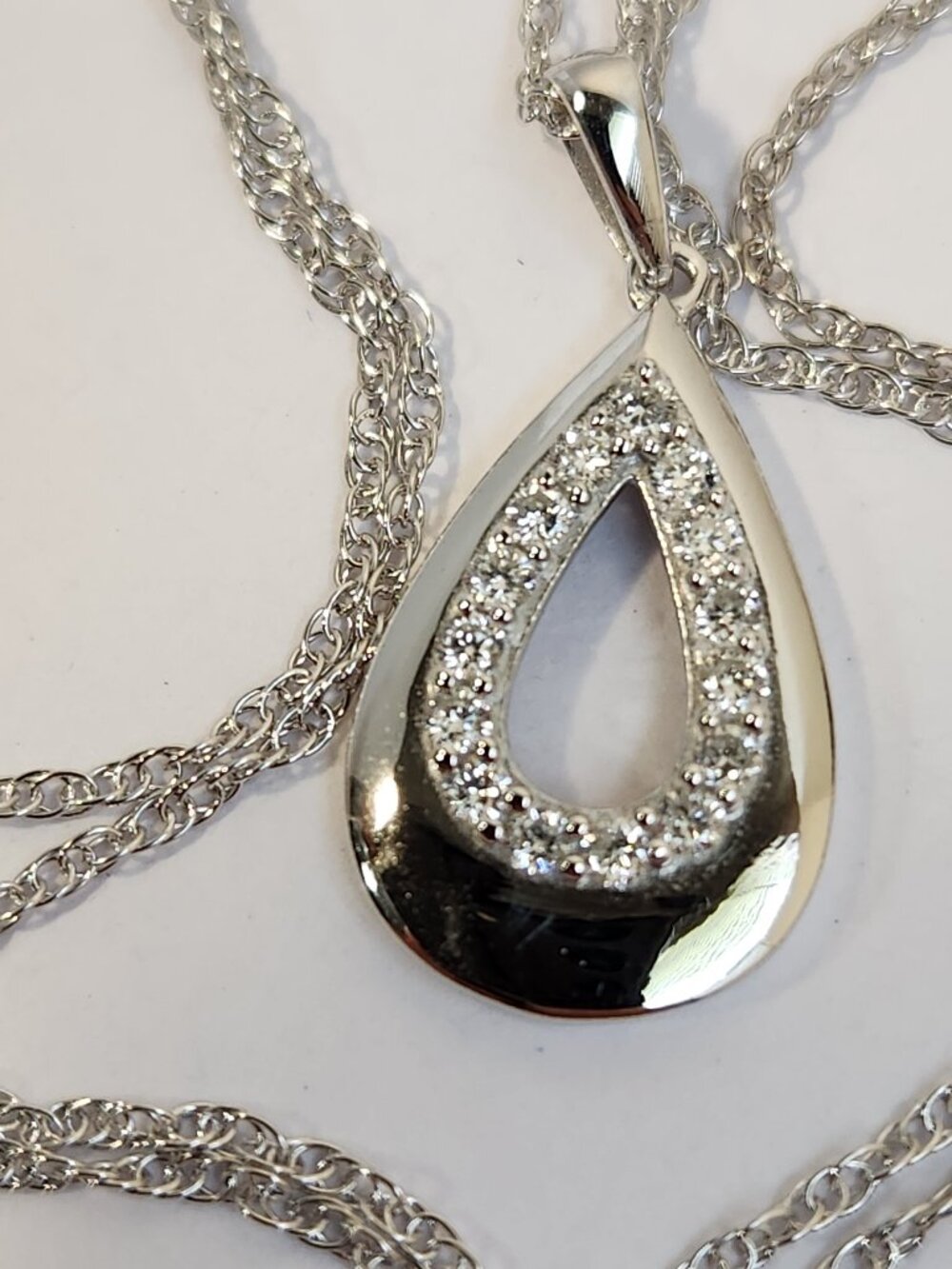VTG NWOT 0.25 CTW Natural Diamond Teardrop Pendant 18" 925 Necklace Chain